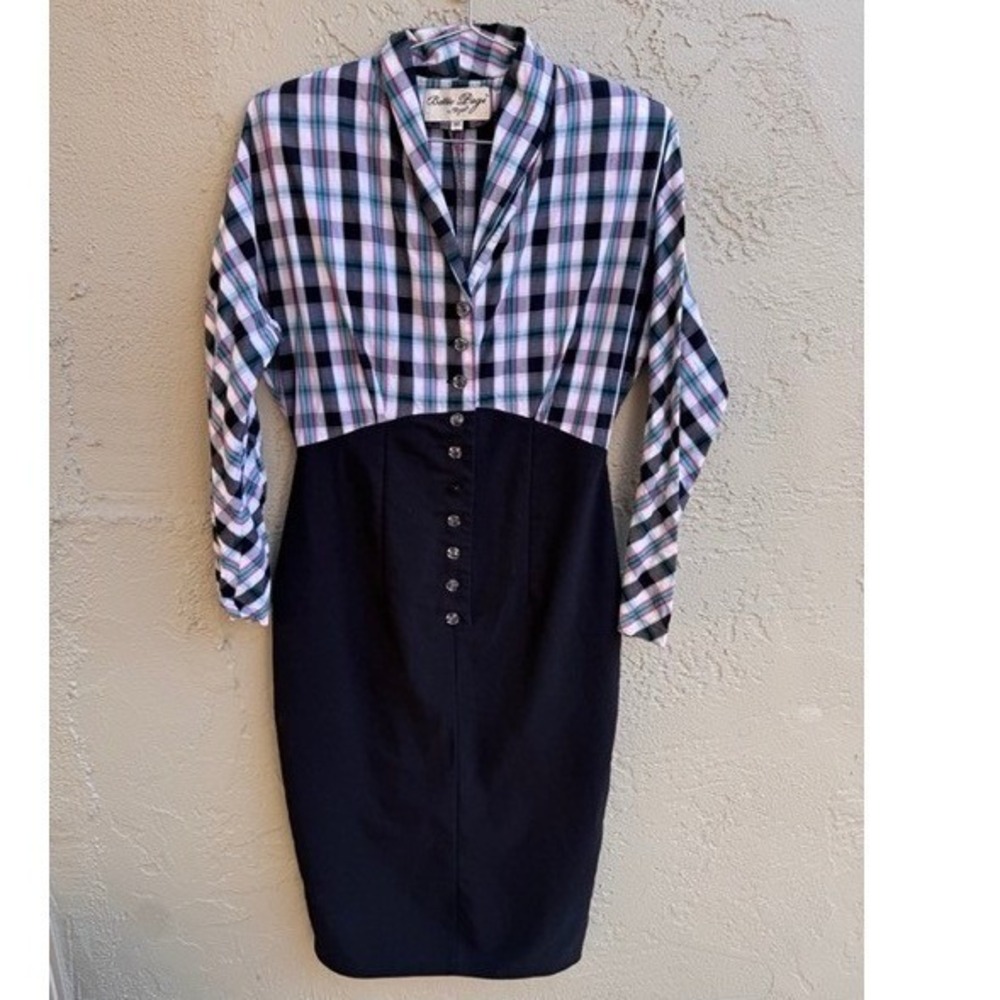 Bettie Page by Tatyana VTG Plaid Pencil Women Dress MED Rockabilly Mod Office